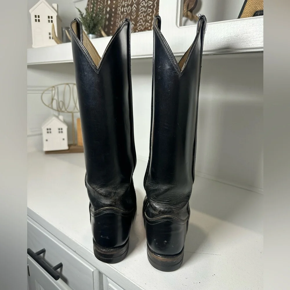 Justin Western Boots Womens 7.5B Black Leather Cowboy Boots USA Made Classic - Picture 6 of 10